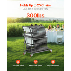 VEVOR Folding Chair Rack, 300 LBS Capacity, L-shape Vertical Placement Chair Cart for 25 Chairs, Heavy-duty Metal Chair