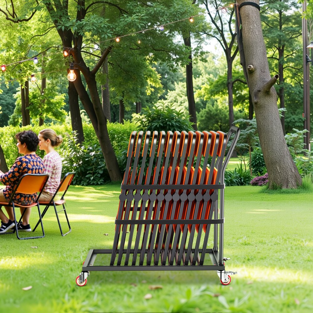 VEVOR Folding Chair Rack, 300 LBS Capacity, L-shape Vertical Placement Chair Cart for 25 Chairs, Heavy-duty Metal Chair