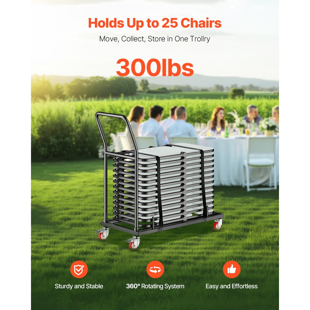 VEVOR Folding Chair Rack, 300 LBS Capacity, L-shape Horizontal Placement Chair Cart for 25 Chairs, Heavy-duty Metal