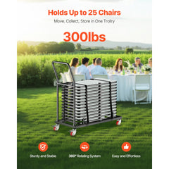 VEVOR Folding Chair Rack, 300 LBS Capacity, L-shape Horizontal Placement Chair Cart for 25 Chairs, Heavy-duty Metal