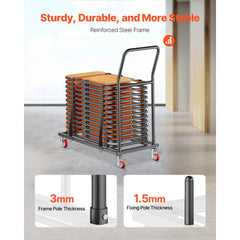 VEVOR Folding Chair Rack, 300 LBS Capacity, L-shape Horizontal Placement Chair Cart for 25 Chairs, Heavy-duty Metal