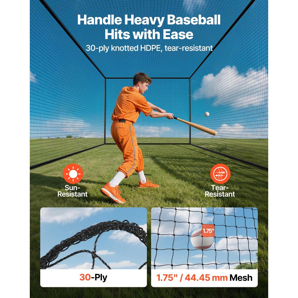 VEVOR Baseball Batting Cage, 41.7 x 12.8 x 10.1 FT Freestanding Portable Batting Cage, Hitting Cages with 30-Ply