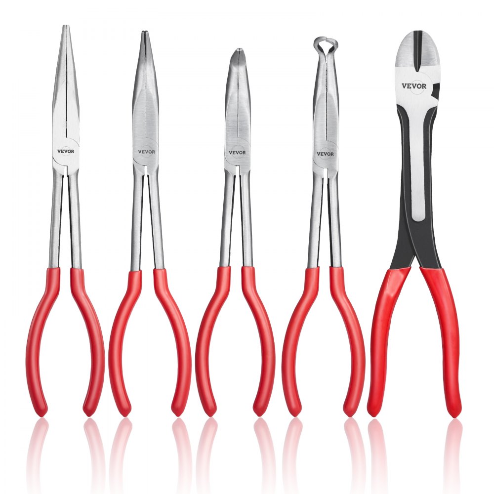 VEVOR 5-Piece Needle Nose Pliers, 11 in Long Needle Nose Pliers Set, Diagonal Cutting Pliers, 45°/ 90° Bent Nose Plier