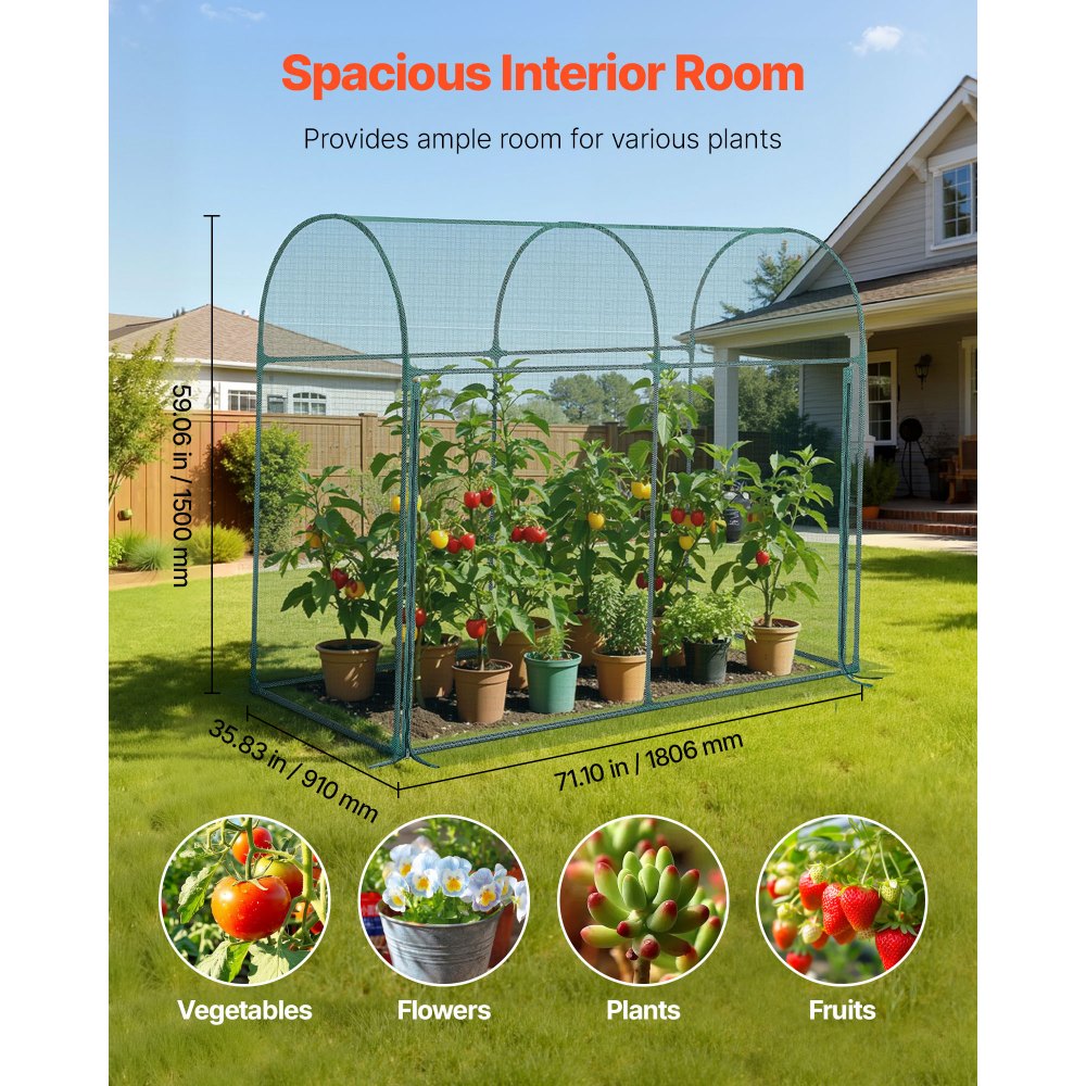 VEVOR Crop Cage, 5.9 x 2.98 x 4.9 ft Plant Protection Tent with Zippered Door, Wind-Resistant Tall Crop Cage, Easy to