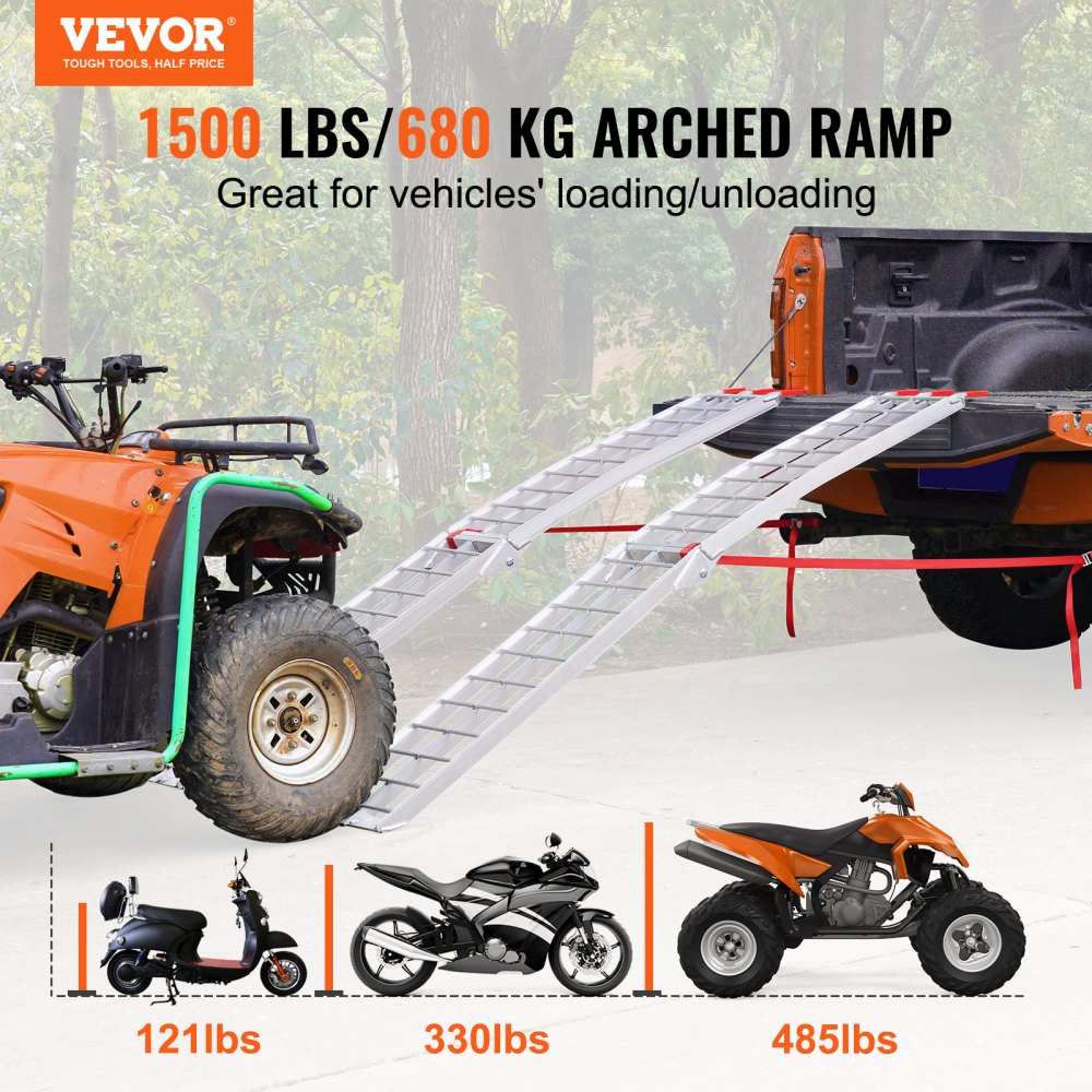 VEVOR Aluminum Ramps, 1500 lbs Folding Loading Ramps for Pickup Trucks Bed, Trailers Ramp with Load Straps for Dirt