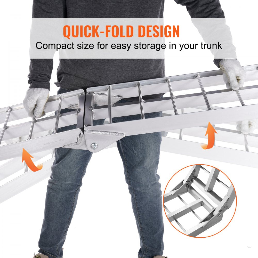 VEVOR Aluminum Ramps, 1500 lbs Folding Loading Ramps for Pickup Trucks Bed, Trailers Ramp with Load Straps for Dirt