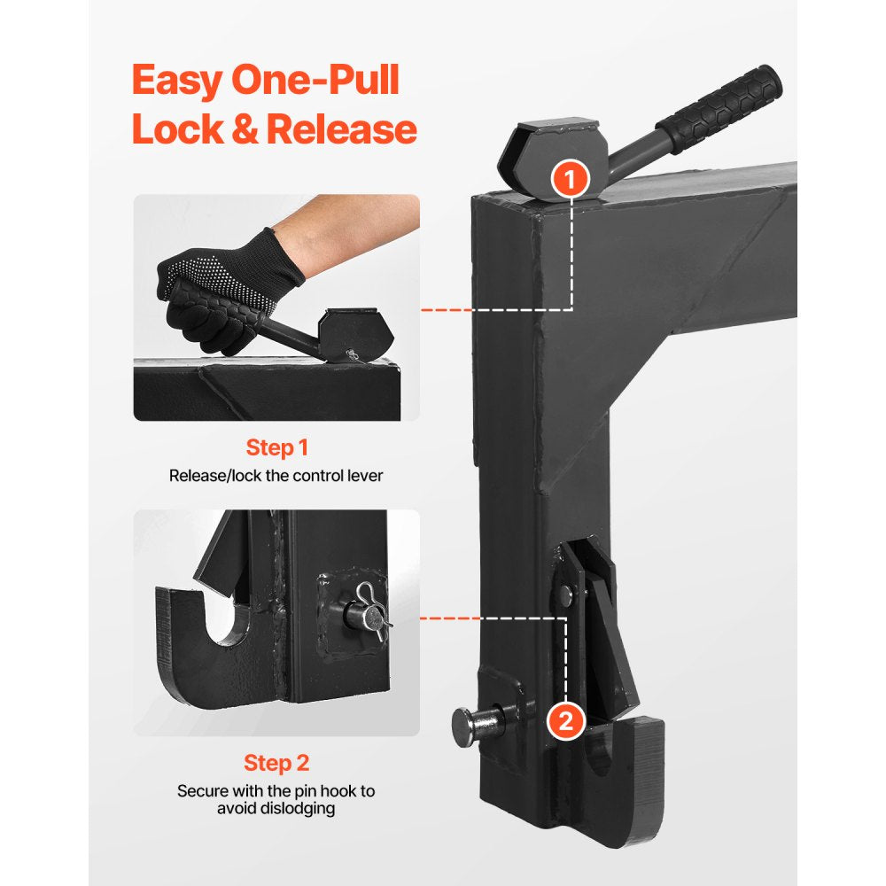 VEVOR 3-Point Quick Hitch with 2 in Receiver, 3000 Lbs Lift Capacity, 3-Pt Hitch with 5 Level Adjustable Bolt