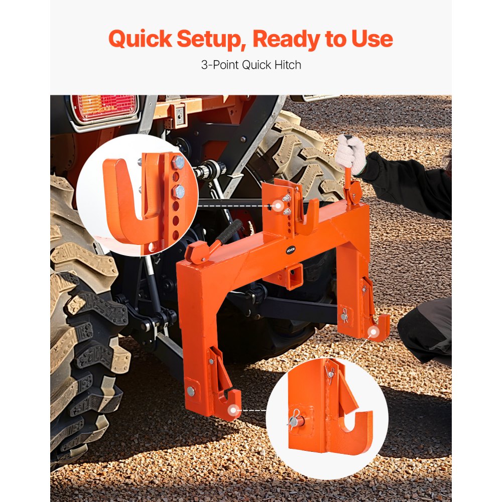 VEVOR 3-Point Quick Hitch with 2 in Receiver, 3000 Lbs Lift Capacity, 3-Pt Hitch with 5 Level Adjustable Bolt