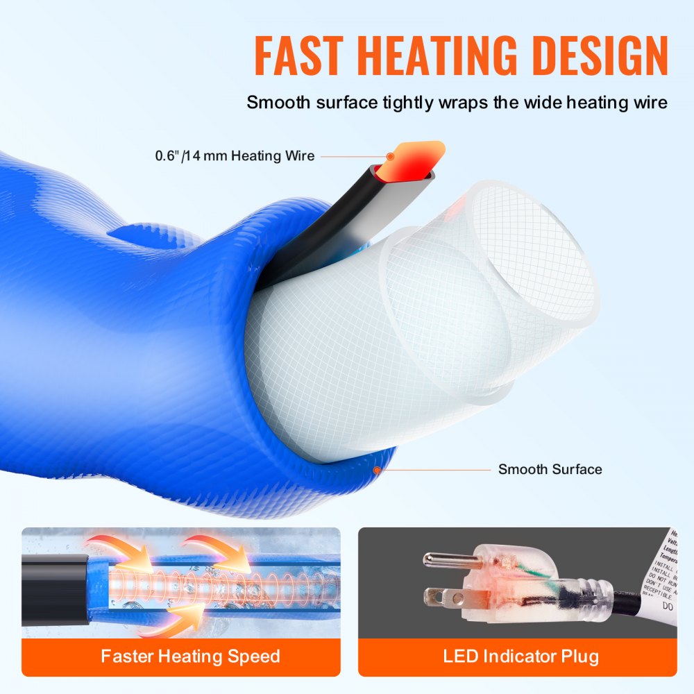 VEVOR 100ft Heated Water Hose for RV, Heated Drinking Water Hose with Corrugated Cover Antifreeze to -45°F, Automatic