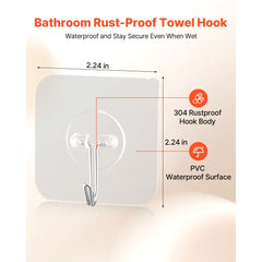 VEVOR Adhesive Hooks, 12 Pack Self-Adhesive Towel Coat Hooks, Heavy-Duty Wall Hook Hold 15 lbs (Max), Stainless Steel
