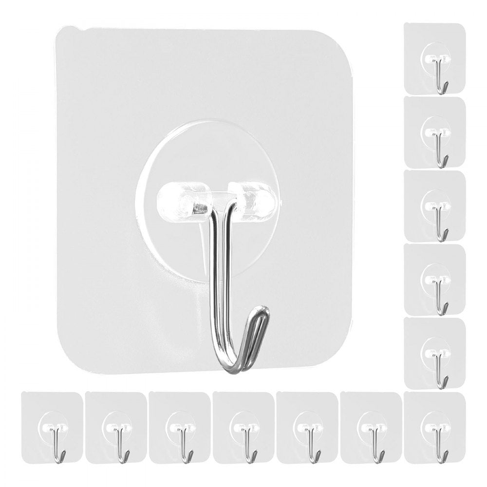 VEVOR Adhesive Hooks, 12 Pack Self-Adhesive Towel Coat Hooks, Heavy-Duty Wall Hook Hold 15 lbs (Max), Stainless Steel
