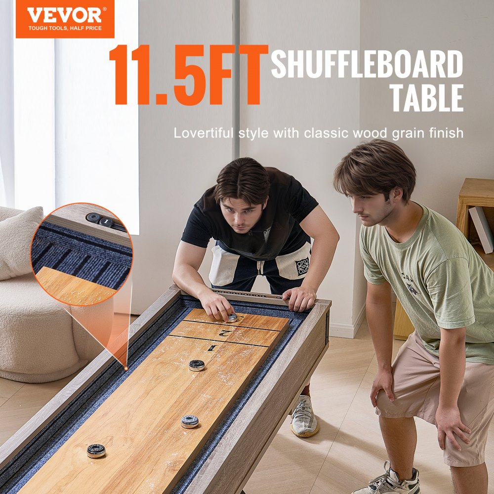 VEVOR Shuffleboard Table, 11.5 ft Shuffleboard for Family Game Rooms, 2 in 1 Shuffleboard and Bowling Combo Game Set