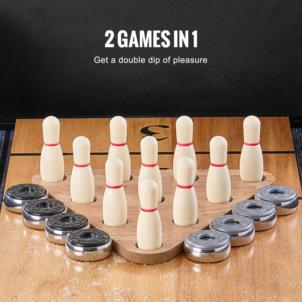 VEVOR Shuffleboard Table, 11.5 ft Shuffleboard for Family Game Rooms, 2 in 1 Shuffleboard and Bowling Combo Game Set