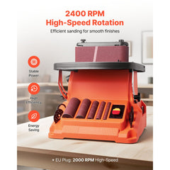 VEVOR Oscillating Belt and Spindle Sander, 2400RPM Benchtop Spindle Sander with 5/8" Stroke, 5 Sleeves (1/2" - 2") &