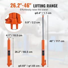 VEVOR Hydraulic Long Ram Jack, 3 Ton Engine Hoist Cylinder with Single Piston Pump And Clevis Base, Hydraulic Ram