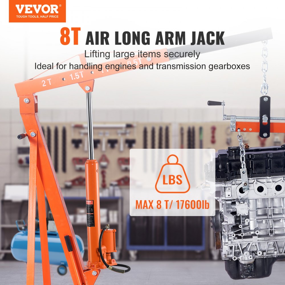 VEVOR Hydraulic Long Ram Jack, 8 Ton Engine Hoist Cylinder with Air Pump and Single Piston Pump, Hydraulic Ram Cylinder