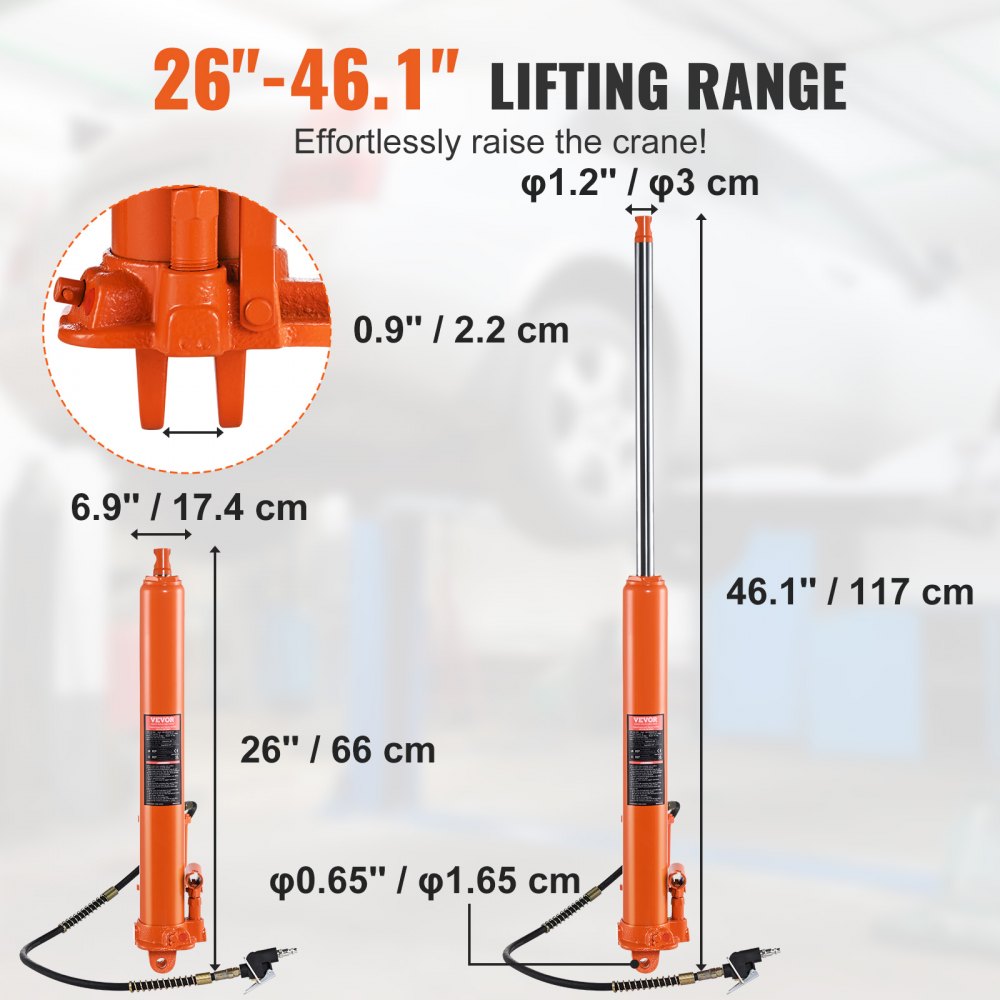 VEVOR Hydraulic Long Ram Jack, 8 Ton Engine Hoist Cylinder with Air Pump and Single Piston Pump, Hydraulic Ram Cylinder