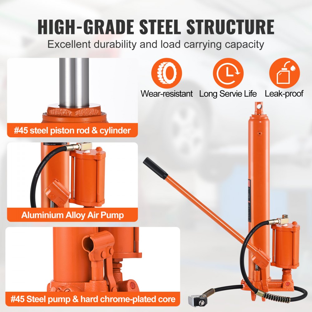 VEVOR Hydraulic Long Ram Jack, 8 Ton Engine Hoist Cylinder with Air Pump and Single Piston Pump, Hydraulic Ram Cylinder