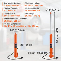 VEVOR Hydraulic Long Ram Jack, 8 Ton Engine Hoist Cylinder with Air Pump and Single Piston Pump, Hydraulic Ram Cylinder