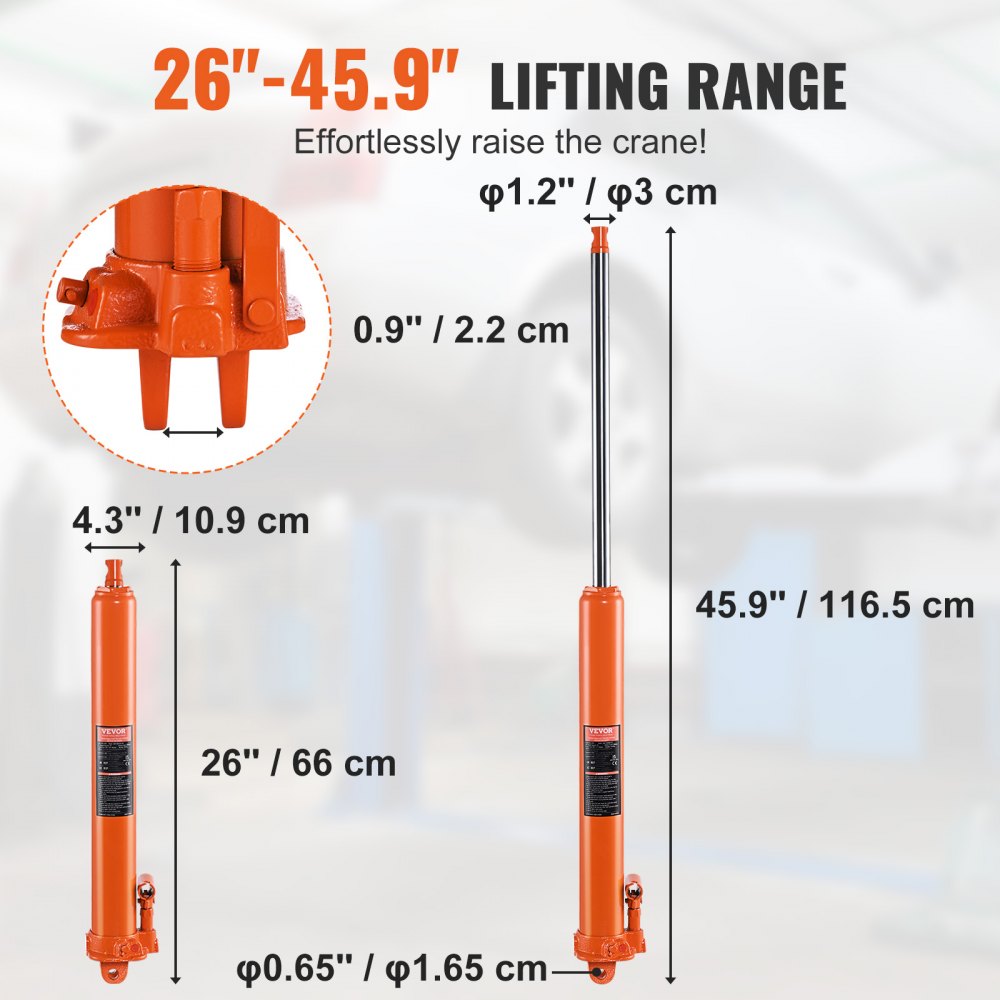 VEVOR Hydraulic Long Ram Jack, 8 Ton Engine Hoist Cylinder with Single Piston Pump And Clevis Base, Hydraulic Ram