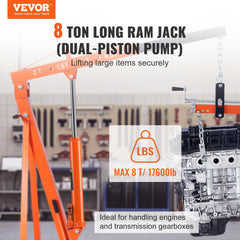 VEVOR Hydraulic Long Ram Jack, 8 Ton Engine Hoist Cylinder with Double Piston Pump And Clevis Base, Hydraulic Ram