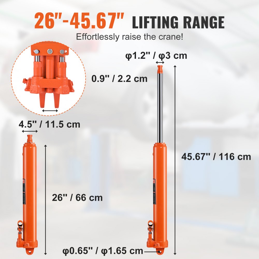 VEVOR Hydraulic Long Ram Jack, 8 Ton Engine Hoist Cylinder with Double Piston Pump And Clevis Base, Hydraulic Ram