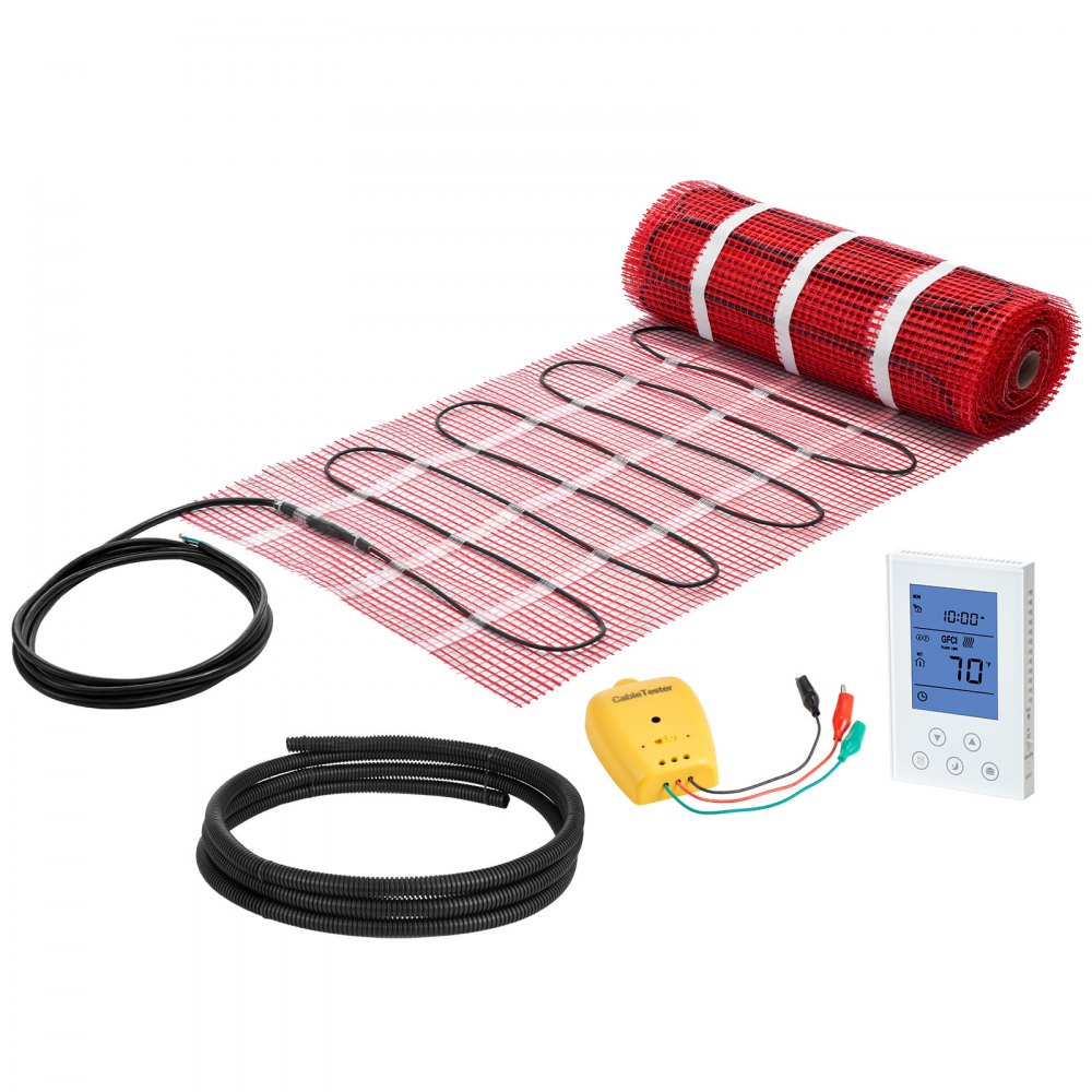 VEVOR 50 sqft Self-Adhesive Mesh Floor Heating Mat System, 120V Electric Radiant Heated Floor System, with Smart