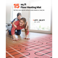 VEVOR 15 sqft Self-Adhesive Mesh Floor Heating Mat System, 120V Electric Radiant Heated Floor System, with Smart