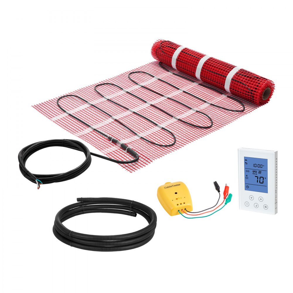 VEVOR 15 sqft Self-Adhesive Mesh Floor Heating Mat System, 120V Electric Radiant Heated Floor System, with Smart