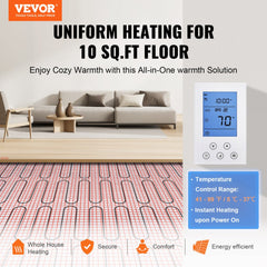 VEVOR Floor Heating Mat,10 Sq.ft. 14℉-113℉ Electric Radiant Floor Heated Warm System with Digital Floor Sensing