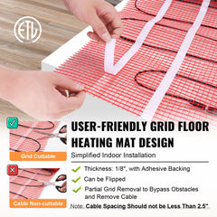 VEVOR Floor Heating Mat,10 Sq.ft. 14℉-113℉ Electric Radiant Floor Heated Warm System with Digital Floor Sensing