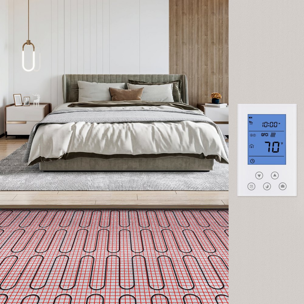 VEVOR Floor Heating Mat,10 Sq.ft. 14℉-113℉ Electric Radiant Floor Heated Warm System with Digital Floor Sensing