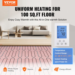 VEVOR Floor Heating Mat,100Sq.ft. 14℉-113℉ Electric Radiant Floor Heated Warm System with Digital Floor Sensing