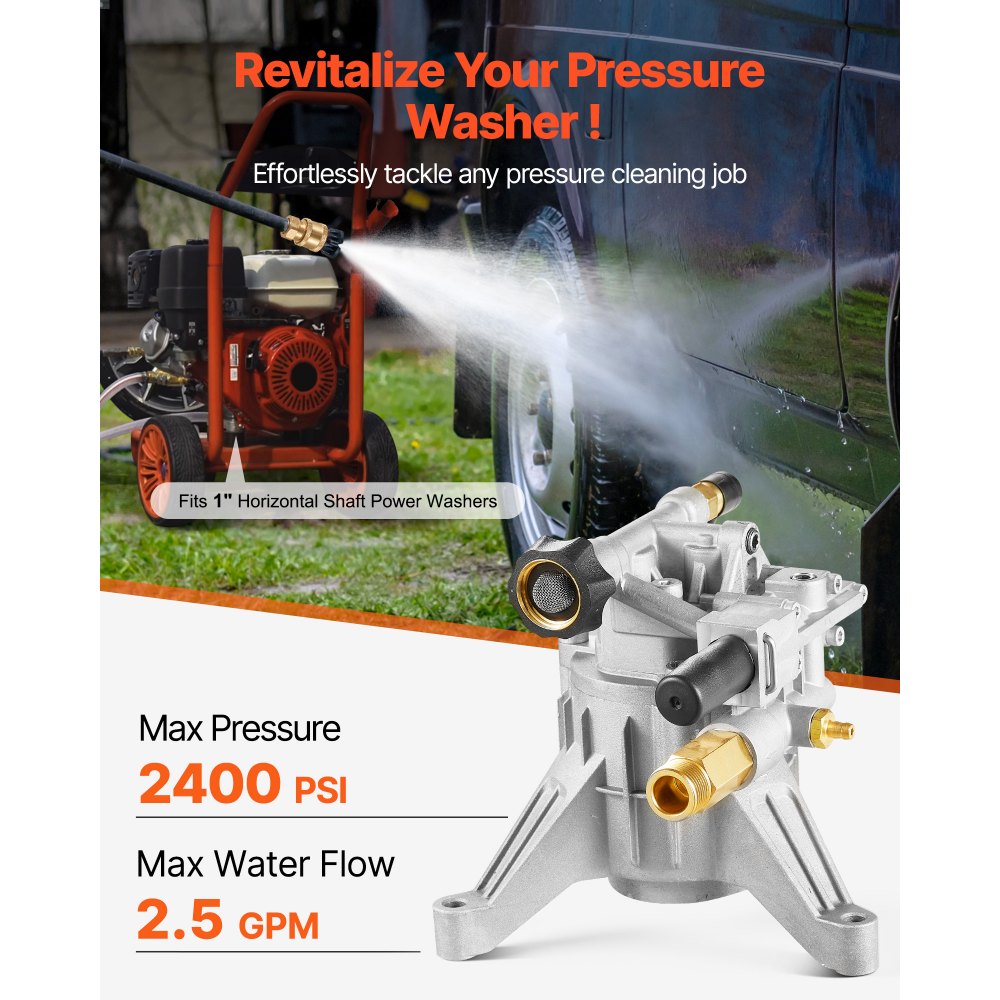 VEVOR Pressure Washer Pump, 7/8" Shaft Vertical, 2400 PSI, 2.5 GPM, Replacement Power Washer Pumps Kit with Hardware