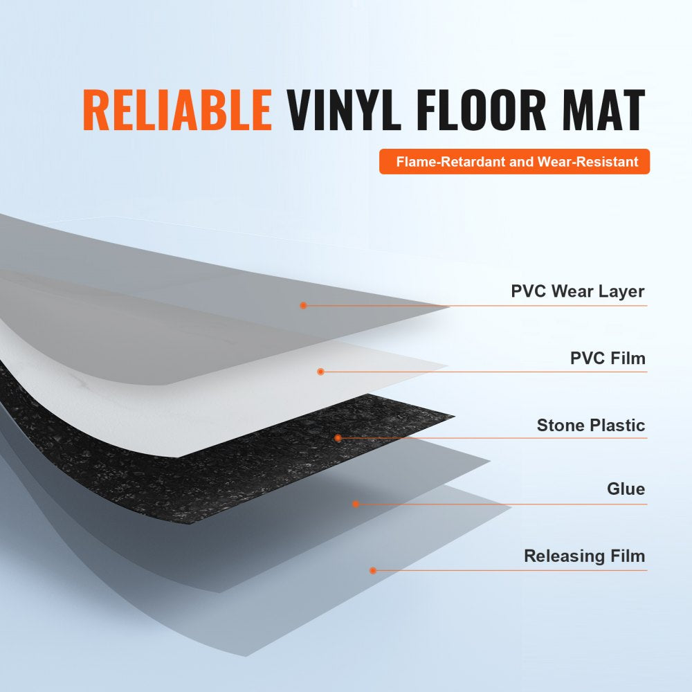 VEVOR Self Adhesive Vinyl Floor Tiles 12 x 12 inch, 50 Tiles 1.5mm Thick Peel & Stick, White Marble Texture DIY