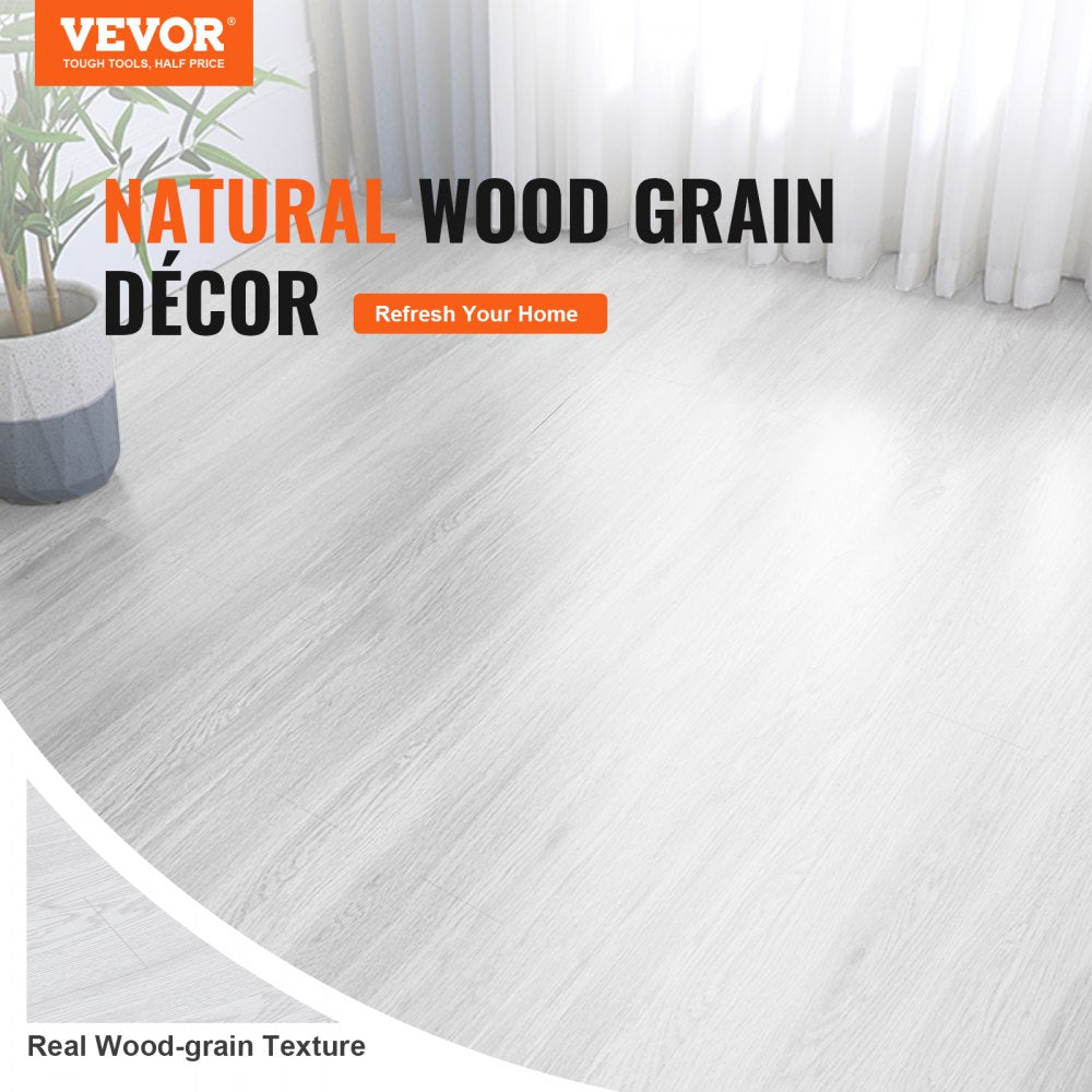 VEVOR Self Adhesive Vinyl Floor Tiles 390 x 23.6 inch, 1.5mm Thick Peel & Stick, Light Gray Wood Grain DIY Flooring for