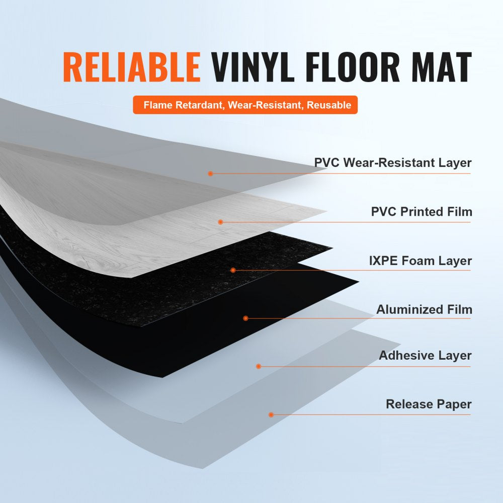 VEVOR Self Adhesive Vinyl Floor Tiles 390 x 23.6 inch, 1.5mm Thick Peel & Stick, Light Gray Wood Grain DIY Flooring for