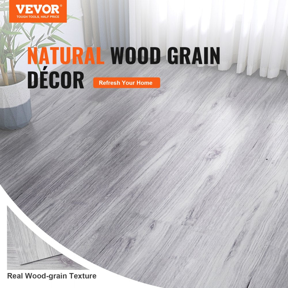 VEVOR Self Adhesive Vinyl Floor Tiles 36 x 6 inch, 20 Tiles 0.62mm Thick Peel & Stick, Light Gray Wood Grain DIY