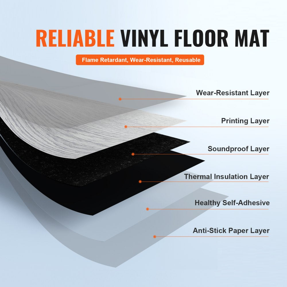 VEVOR Self Adhesive Vinyl Floor Tiles 36 x 6 inch, 20 Tiles 0.62mm Thick Peel & Stick, Light Gray Wood Grain DIY