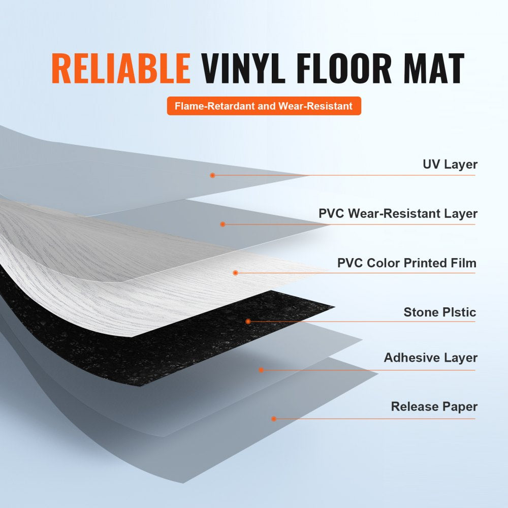 VEVOR Self Adhesive Vinyl Floor Tiles 36 x 6 inch, 36 Tiles 2.5mm Thick Peel & Stick, Light Gray Wood Grain DIY