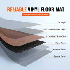 VEVOR Self Adhesive Vinyl Floor Tiles 36 x 6 inch, 36 Tiles 2.5mm Thick Peel & Stick, Deep Brown Wood Grain DIY