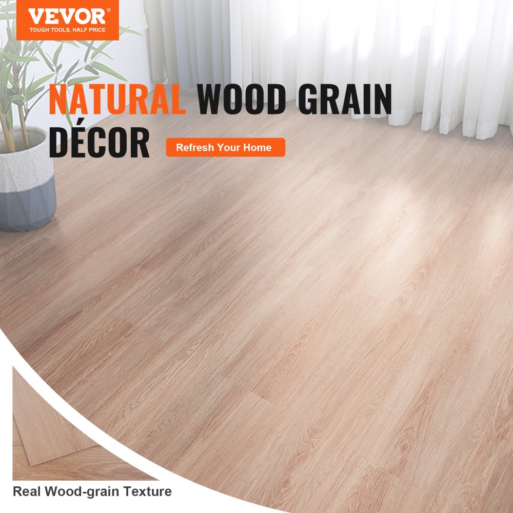 VEVOR Self Adhesive Vinyl Floor Tiles 36 x 6 inch, 36 Tiles 2.5mm Thick Peel & Stick, Natural Wood Grain DIY Flooring