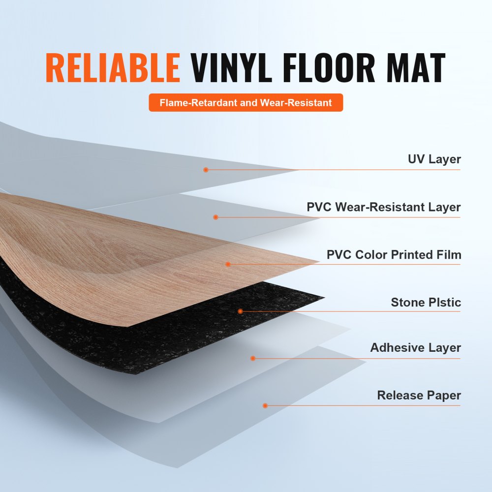 VEVOR Self Adhesive Vinyl Floor Tiles 36 x 6 inch, 36 Tiles 2.5mm Thick Peel & Stick, Natural Wood Grain DIY Flooring
