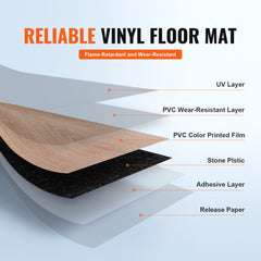 VEVOR Self Adhesive Vinyl Floor Tiles 36 x 6 inch, 36 Tiles 2.5mm Thick Peel & Stick, Natural Wood Grain DIY Flooring