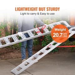 VEVOR Aluminum Ramps, 1250lbs, Straight Ramp with Treads and Load Straps, Portable Loading Ramp for Motorcycles, ATVs