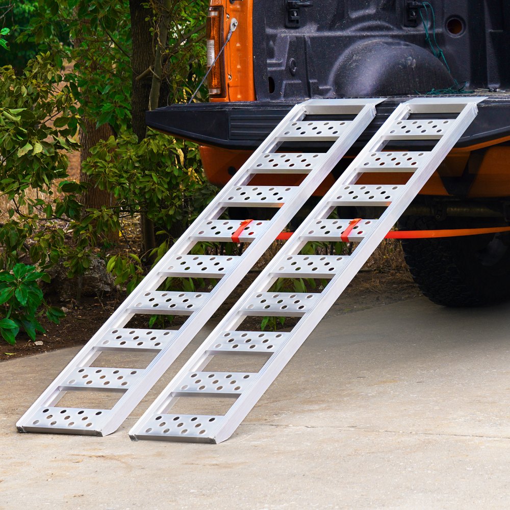 VEVOR Aluminum Ramps, 1250lbs, Straight Ramp with Treads and Load Straps, Portable Loading Ramp for Motorcycles, ATVs