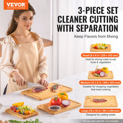 VEVOR Cutting Board, 3 Pieces, Premium Versatile Bamboo Cutting Board with Food-Grade Oil and Juice Groove,Sturdy &