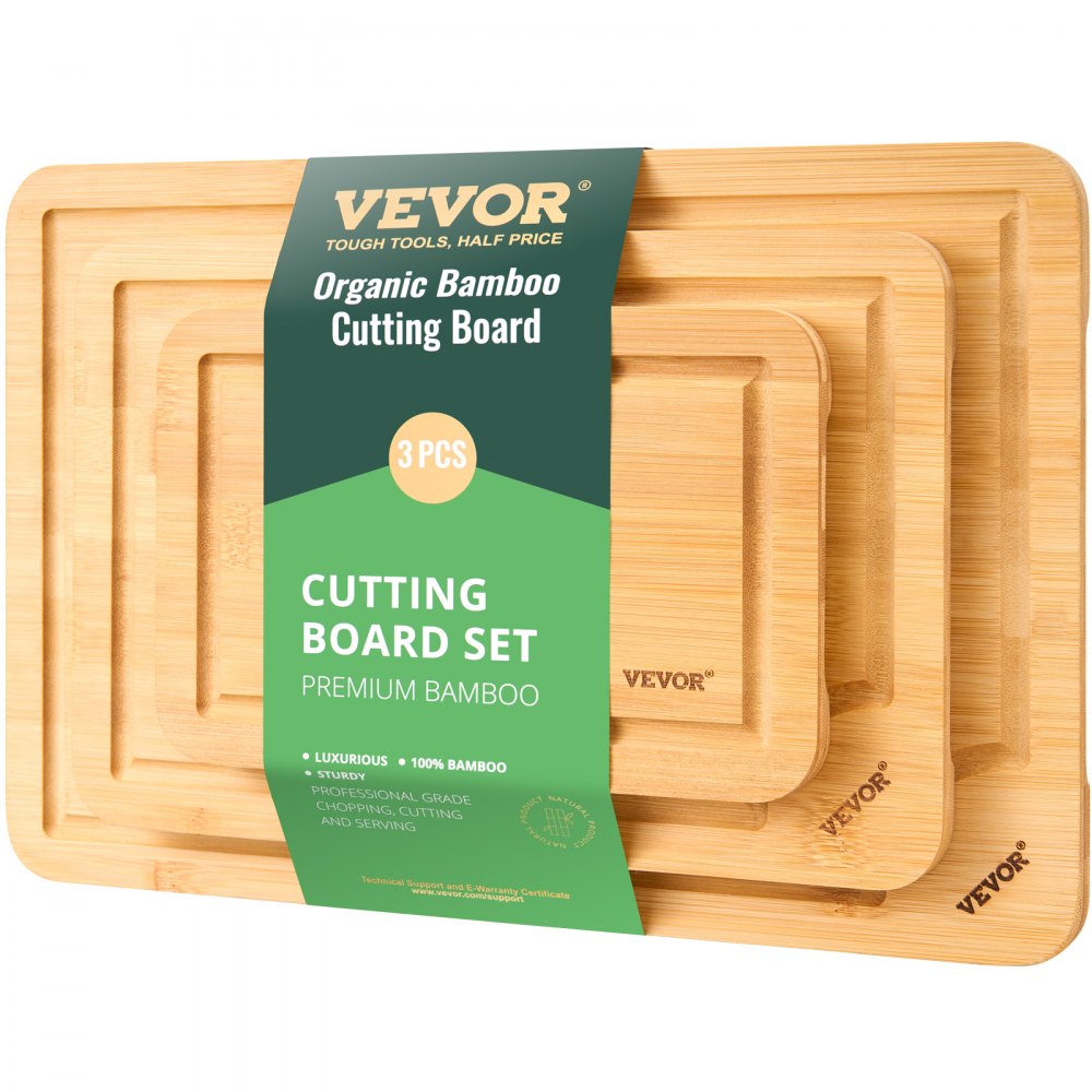 VEVOR Cutting Board, 3 Pieces, Premium Versatile Bamboo Cutting Board with Food-Grade Oil and Juice Groove,Sturdy &