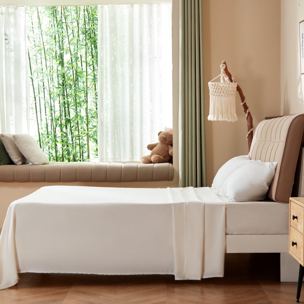 VEVOR 4-Piece Bed Sheet Set - Queen Size, 100% Bamboo Fiber Bedding Set, Cooling, Breathable & Shrink-Resistant Luxury