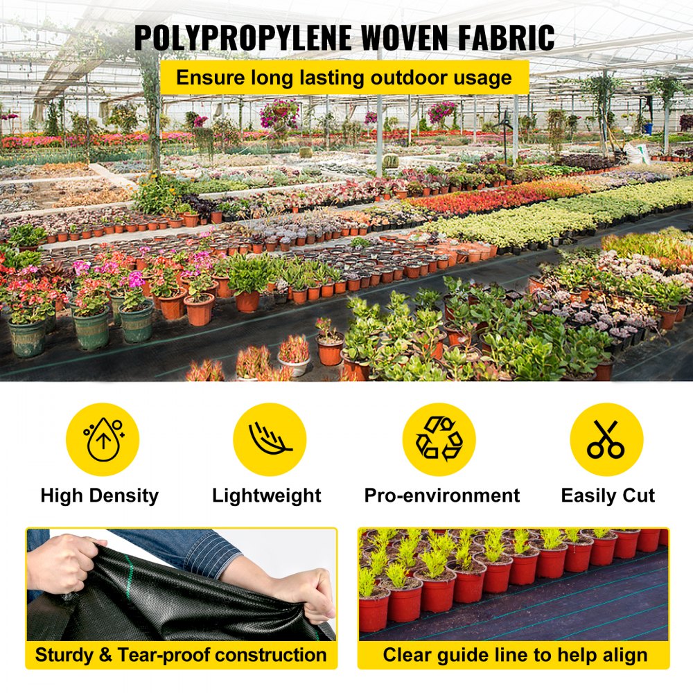 VEVOR 6.5FTx300FT Premium Weed Barrier Fabric Heavy Duty 3.2OZ, Woven Weed Control Fabric, High Permeability Good for